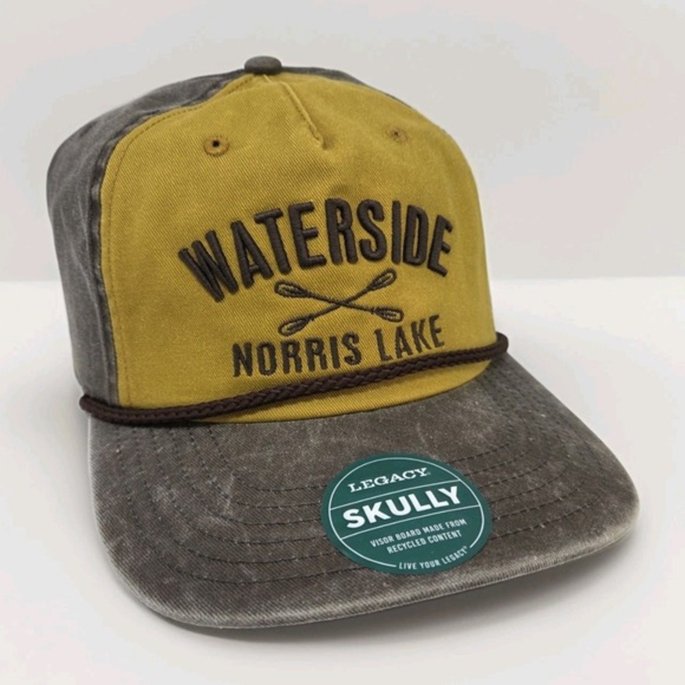 NEW Waterside Norris Lake Snapback Hat Cap Brown Mustard 100% Cotton Legacy‎
